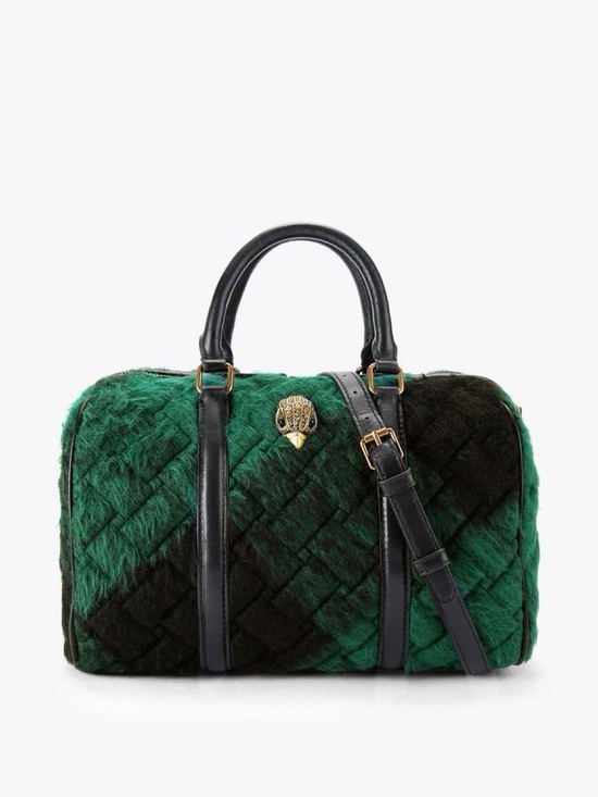Kurt Geiger Handbags - Kurt Geiger Green Quilted Faux-Fur Satchel with Black Straps